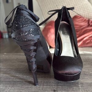 Bakers Black Glitter Platform Heels